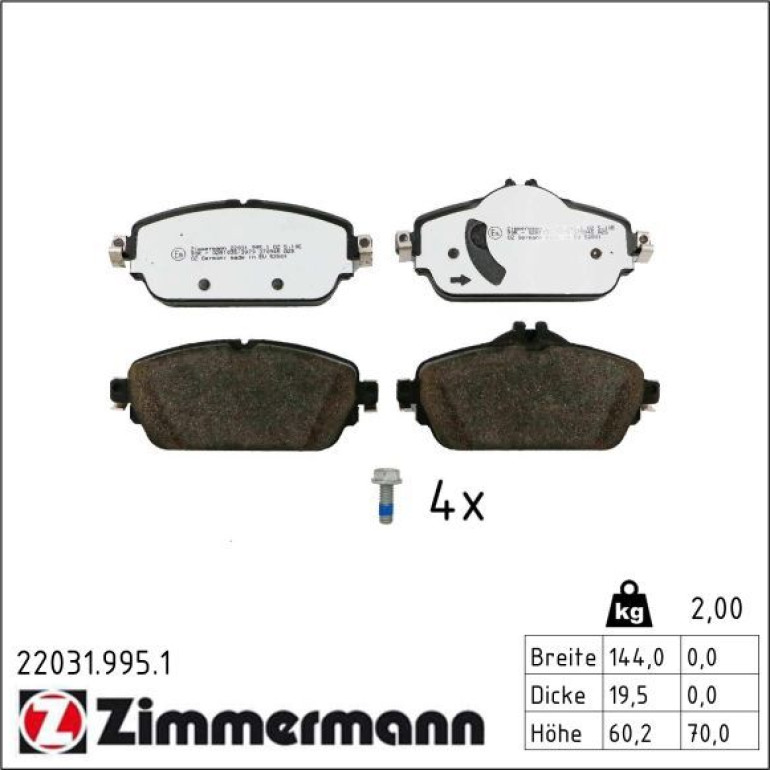 Bremsbelagsatz, Scheibenbremse 22031.995.1 Bremsbelagsatz, Scheibenbremse 22031.995.1