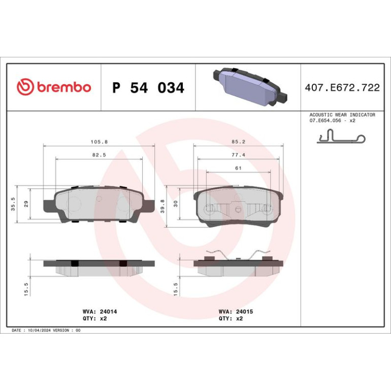 Bremsbelagsatz, Scheibenbremse P 54 034 Bremsbelagsatz, Scheibenbremse P 54 034