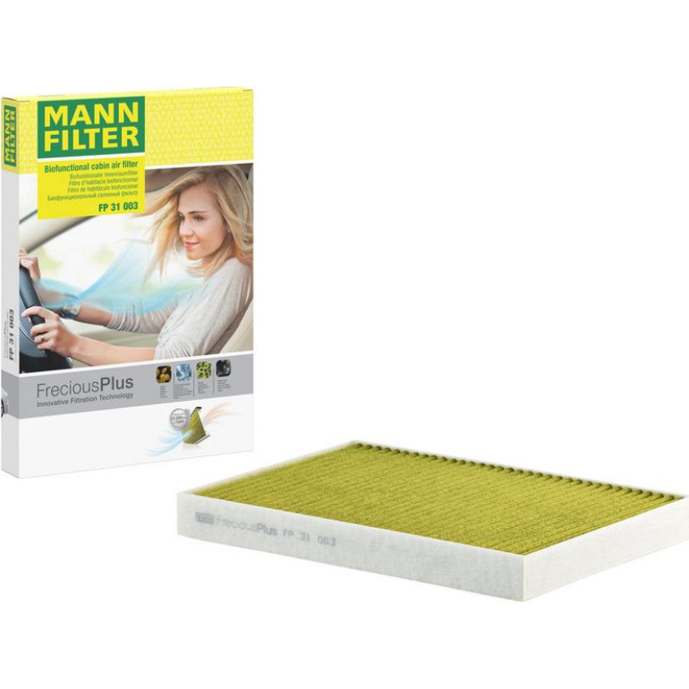 MANN-FILTER FP 31 003 Innenraumfilter FreciousPlus Aktivkohlefilter mit Polyphenol, antibakteriell, Feinstaubfilter (PM 2.5)