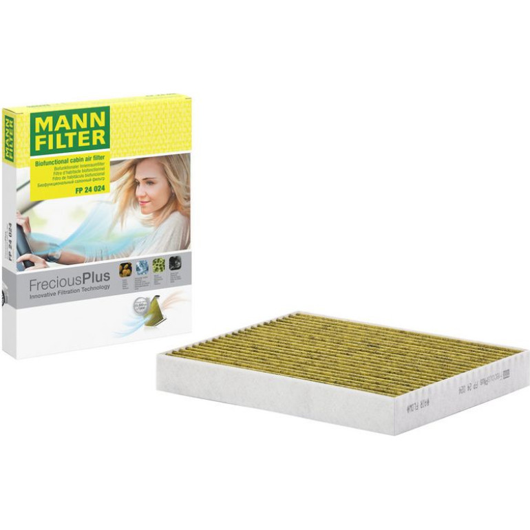 MANN-FILTER FP 24 024 Innenraumfilter FreciousPlus Aktivkohlefilter mit Polyphenol, antibakteriell, Feinstaubfilter (PM 2.5)