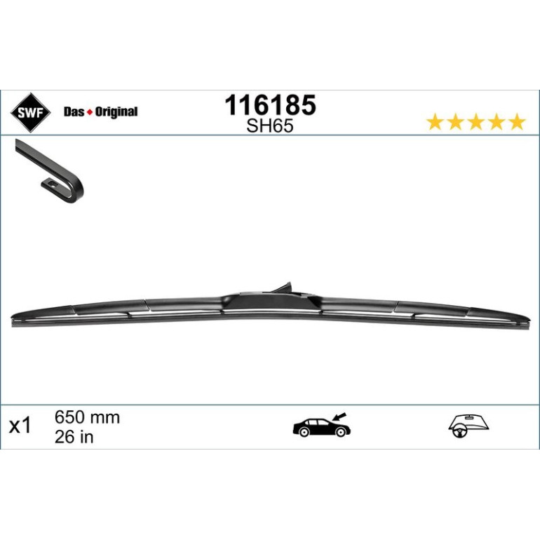 SWF 116185 Scheibenwischer Hybrid 650 mm, Hybridwischblatt, mit Spoiler, für Linkslenker, 26 Zoll