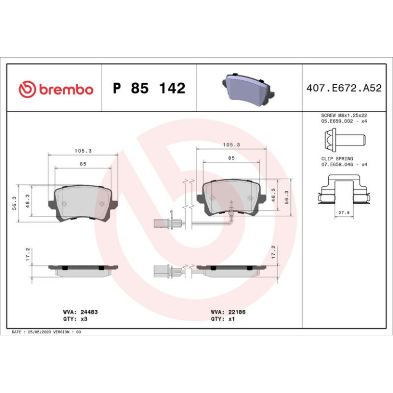 Bremsbelagsatz, Scheibenbremse P 85 142 Bremsbelagsatz, Scheibenbremse P 85 142