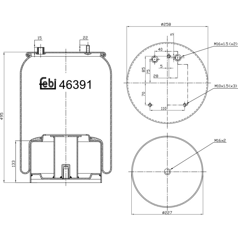 FEBI BILSTEIN 46391 Federbalg, Luftfederung FEBI BILSTEIN 46391 Federbalg, Luftfederung