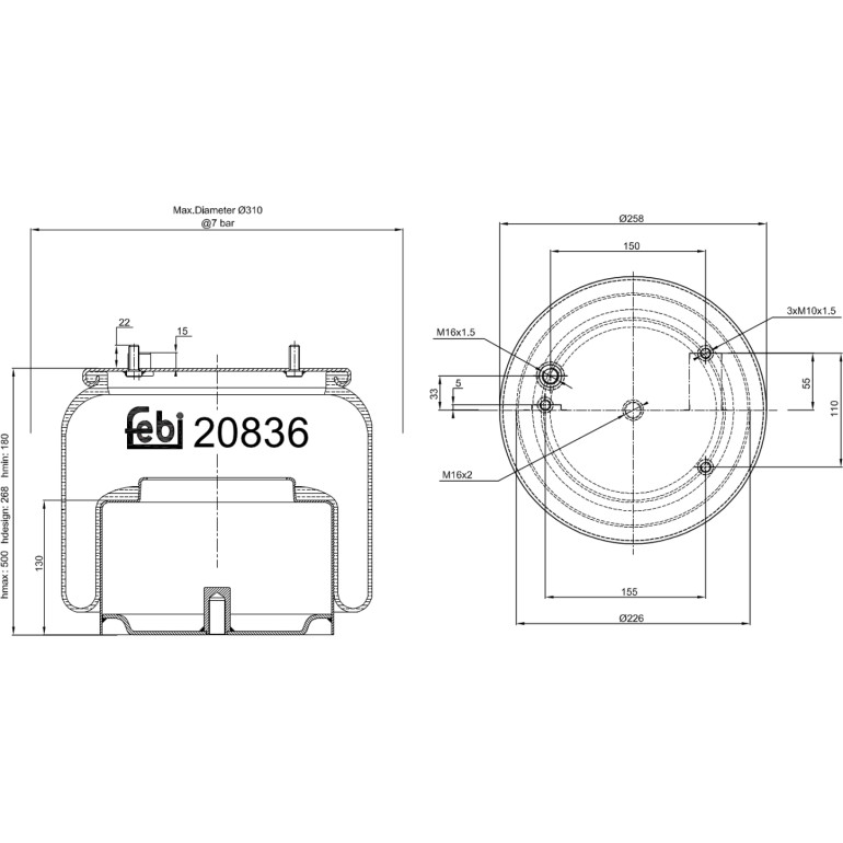 FEBI BILSTEIN 20836 Federbalg, Luftfederung FEBI BILSTEIN 20836 Federbalg, Luftfederung