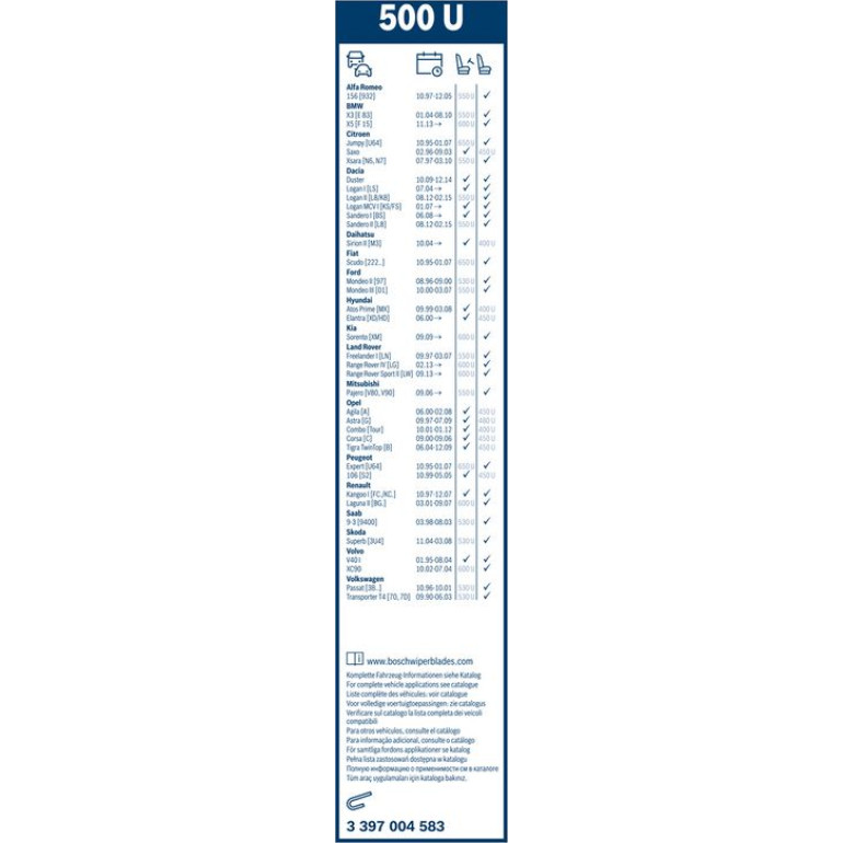 BOSCH 500 U Scheibenwischer Twin 3 397 004 583 BOSCH 500 U Scheibenwischer Twin 3 397 004 583