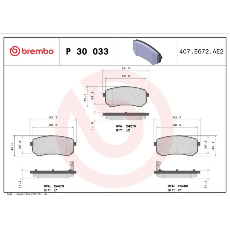 Bremsbelagsatz, Scheibenbremse P 30 033 Bremsbelagsatz, Scheibenbremse P 30 033