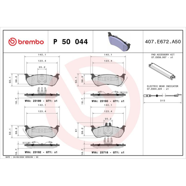 Bremsbelagsatz, Scheibenbremse P 50 044 Bremsbelagsatz, Scheibenbremse P 50 044