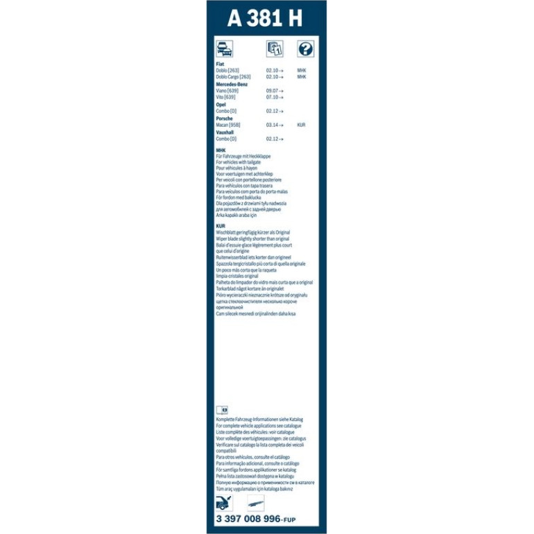 BOSCH A 381 H Scheibenwischer Rear Aerotwin 3 397 008 996 BOSCH A 381 H Scheibenwischer Rear Aerotwin 3 397 008 996