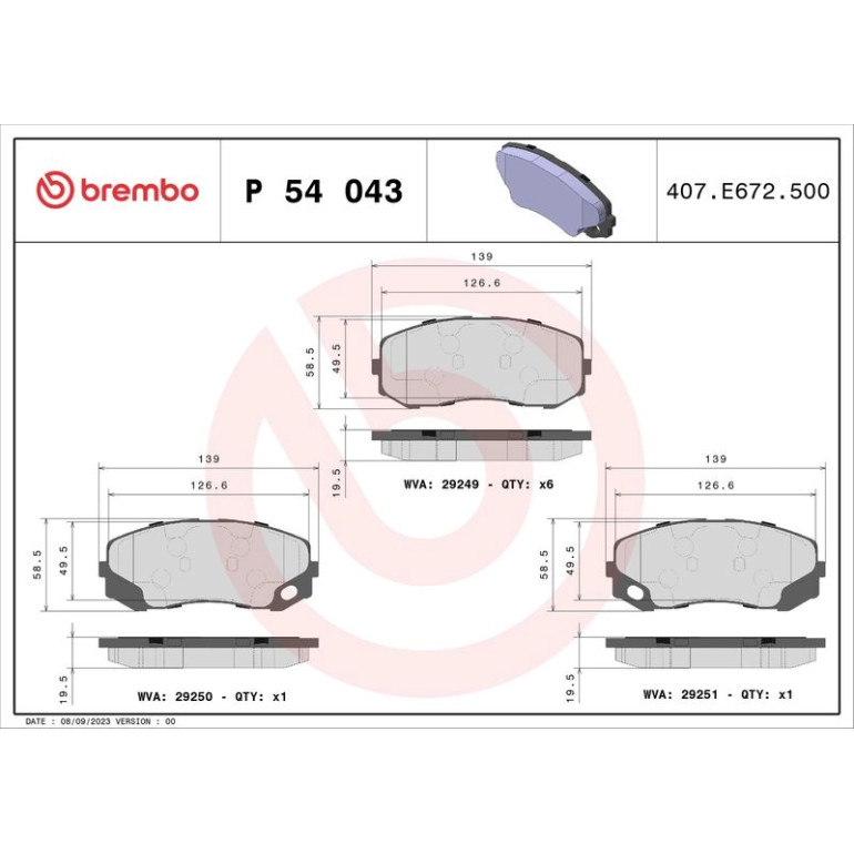 Bremsbelagsatz, Scheibenbremse P 54 043 Bremsbelagsatz, Scheibenbremse P 54 043