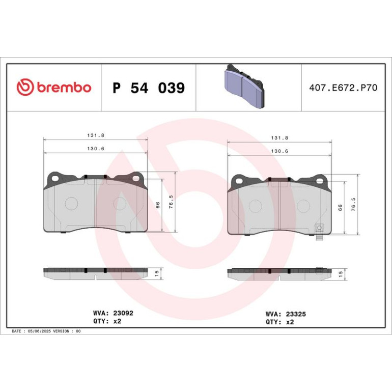 Bremsbelagsatz, Scheibenbremse P 54 039 Bremsbelagsatz, Scheibenbremse P 54 039