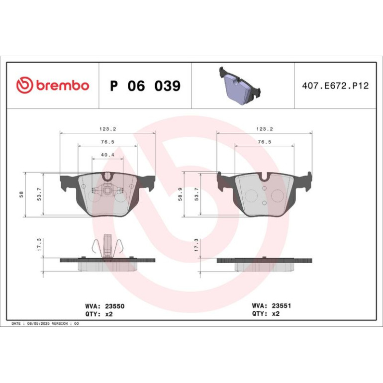 Bremsbelagsatz, Scheibenbremse P 06 039 Bremsbelagsatz, Scheibenbremse P 06 039