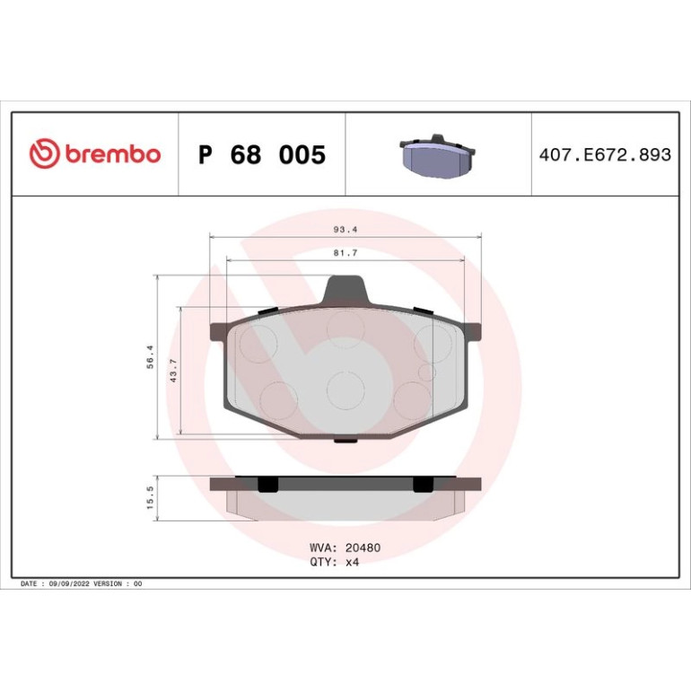Bremsbelagsatz, Scheibenbremse P 68 005