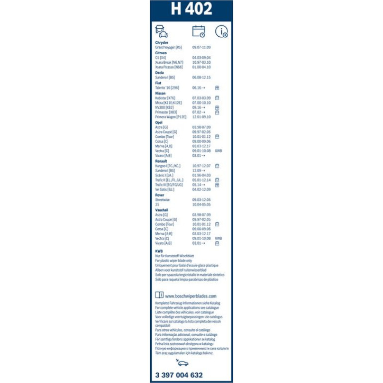 BOSCH H 402 Scheibenwischer Rear 3 397 004 632