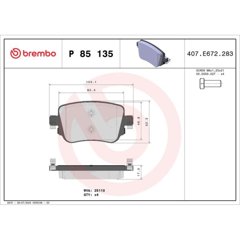 Bremsbelagsatz, Scheibenbremse P 85 135 Bremsbelagsatz, Scheibenbremse P 85 135