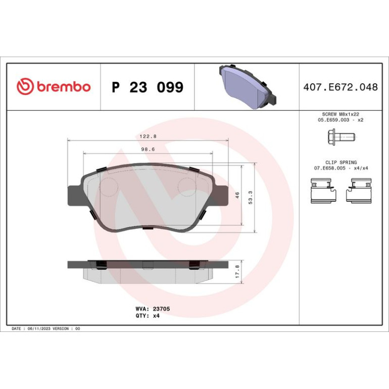 Bremsbelagsatz, Scheibenbremse P 23 099