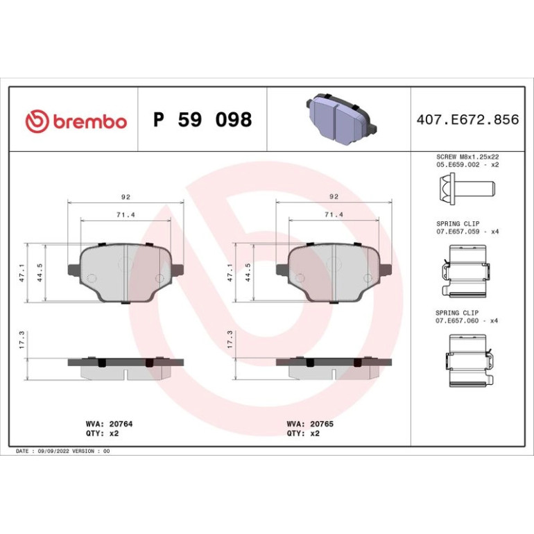 Bremsbelagsatz, Scheibenbremse P 59 098 Bremsbelagsatz, Scheibenbremse P 59 098