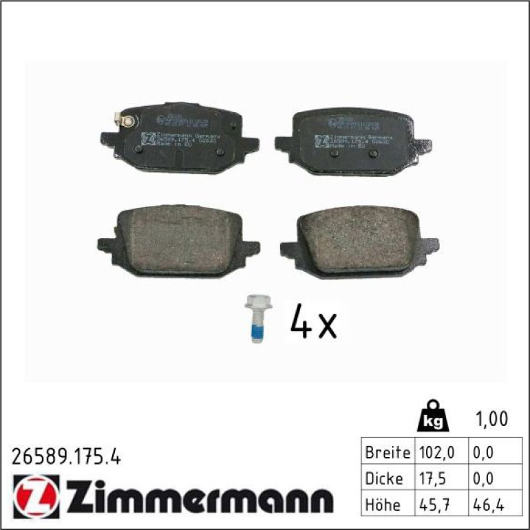 Bremsbelagsatz, Scheibenbremse 26589.175.4 Bremsbelagsatz, Scheibenbremse 26589.175.4
