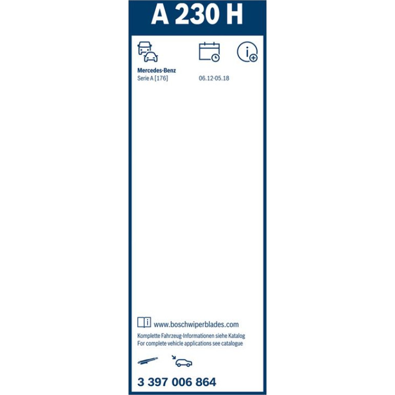 BOSCH A 230 H Scheibenwischer Rear Aerotwin 3 397 006 864 BOSCH A 230 H Scheibenwischer Rear Aerotwin 3 397 006 864
