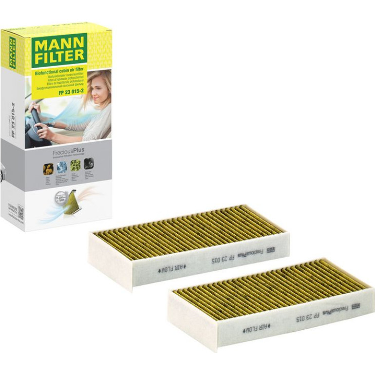MANN-FILTER FP 23 015-2 Innenraumfilter FreciousPlus Aktivkohlefilter mit Polyphenol, antibakteriell, Feinstaubfilter (PM 2.5)