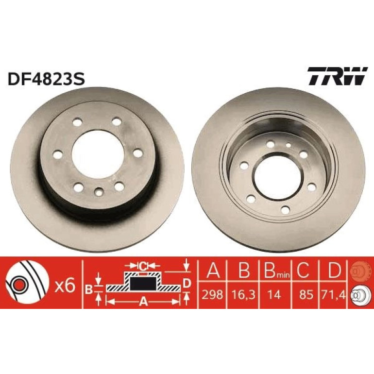 TRW DF4823S Bremsscheibe 298x16,3mm, 6x130, voll, lackiert TRW DF4823S Bremsscheibe 298x16,3mm, 6x130, voll, lackiert