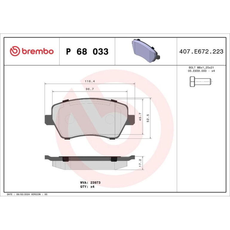 Bremsbelagsatz, Scheibenbremse P 68 033 Bremsbelagsatz, Scheibenbremse P 68 033