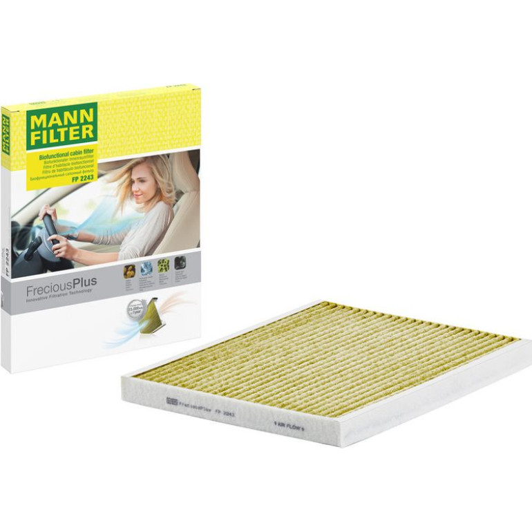 MANN-FILTER FP 2243 Innenraumfilter FreciousPlus Aktivkohlefilter mit Polyphenol, antibakteriell, Feinstaubfilter (PM 2.5)