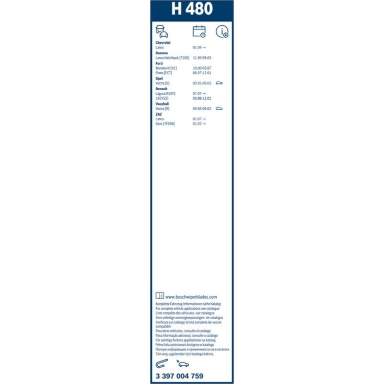 BOSCH H 480 Scheibenwischer Rear 3 397 004 759 BOSCH H 480 Scheibenwischer Rear 3 397 004 759