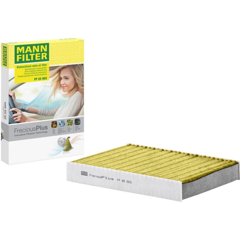 MANN-FILTER FP 25 003 Innenraumfilter FreciousPlus Aktivkohlefilter mit Polyphenol, antibakteriell, Feinstaubfilter (PM 2.5)