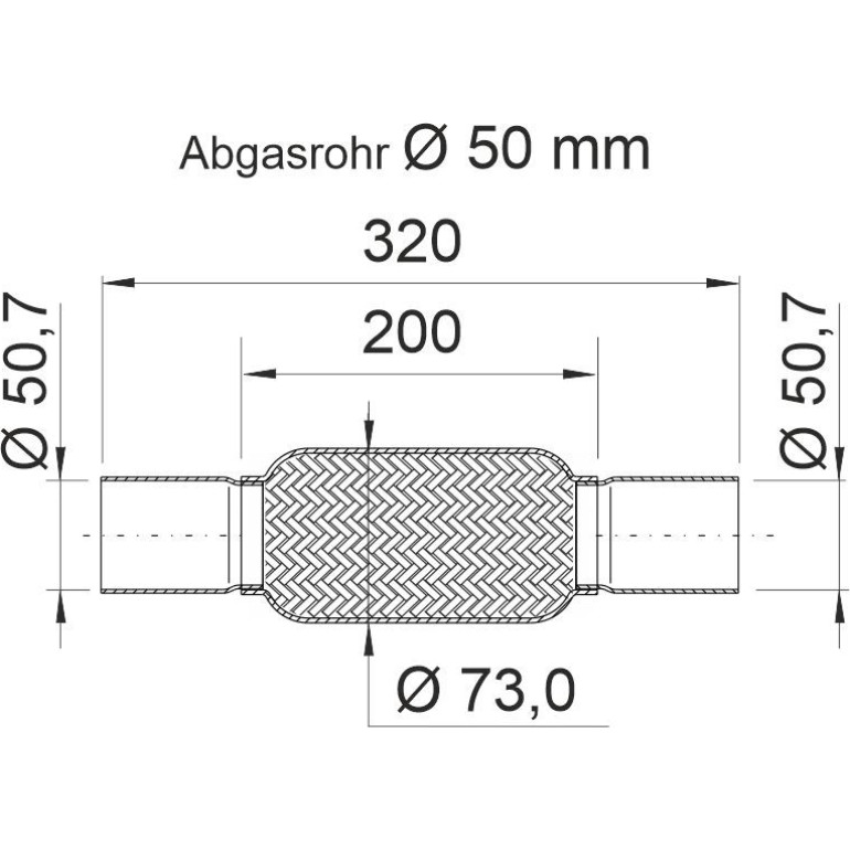 ERNST Flexrohr, Abgasanlage 200 mm, Edelstahl, Interlock, mit Rohrstutzen ERNST Flexrohr, Abgasanlage 200 mm, Edelstahl, Interlock, mit Rohrstutzen