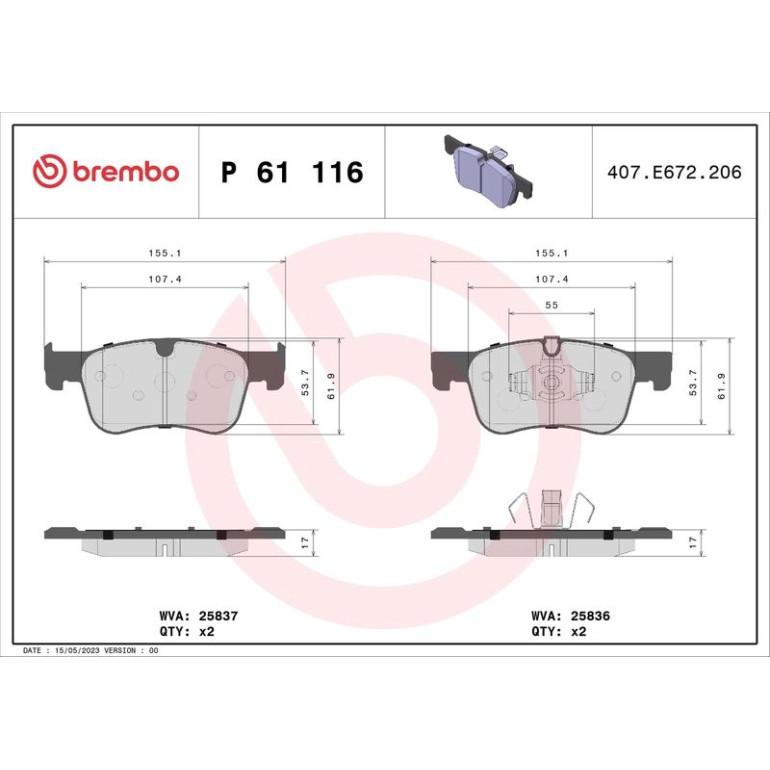 Bremsbelagsatz, Scheibenbremse P 61 116 Bremsbelagsatz, Scheibenbremse P 61 116