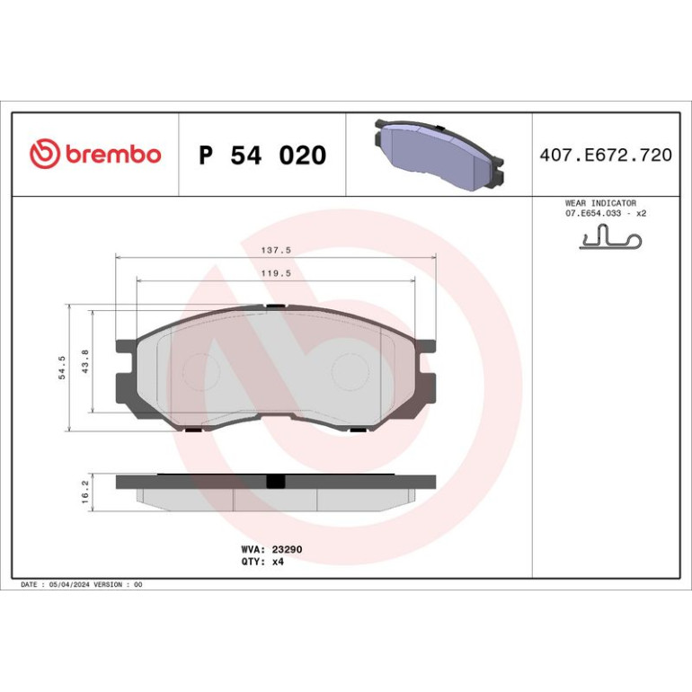 Bremsbelagsatz, Scheibenbremse P 54 020 Bremsbelagsatz, Scheibenbremse P 54 020