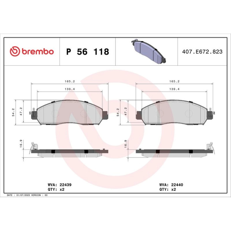 Bremsbelagsatz, Scheibenbremse P 56 118 Bremsbelagsatz, Scheibenbremse P 56 118