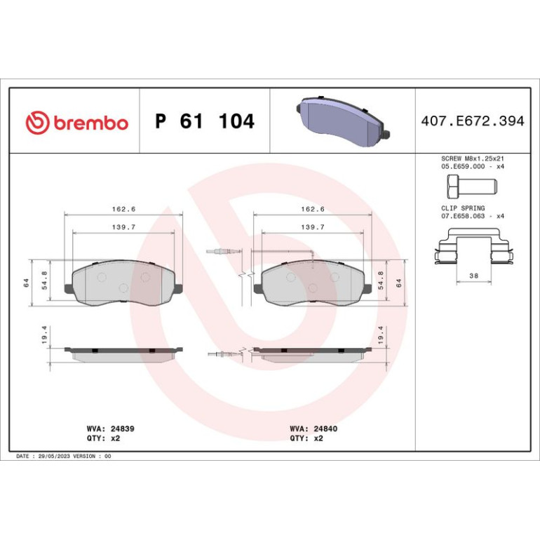 Bremsbelagsatz, Scheibenbremse P 61 104 Bremsbelagsatz, Scheibenbremse P 61 104