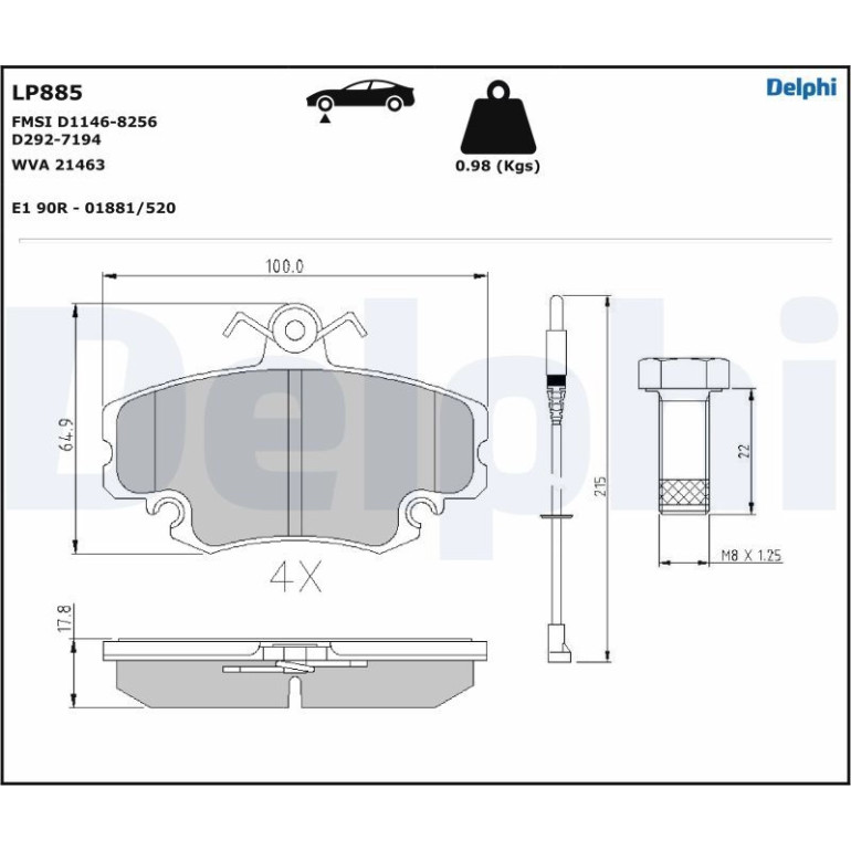 Bremsbelagsatz, Scheibenbremse LP885 Bremsbelagsatz, Scheibenbremse LP885