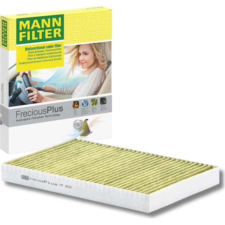MANN-FILTER FP 3037 Innenraumfilter FreciousPlus Aktivkohlefilter mit Polyphenol, antibakteriell, Feinstaubfilter (PM 2.5)