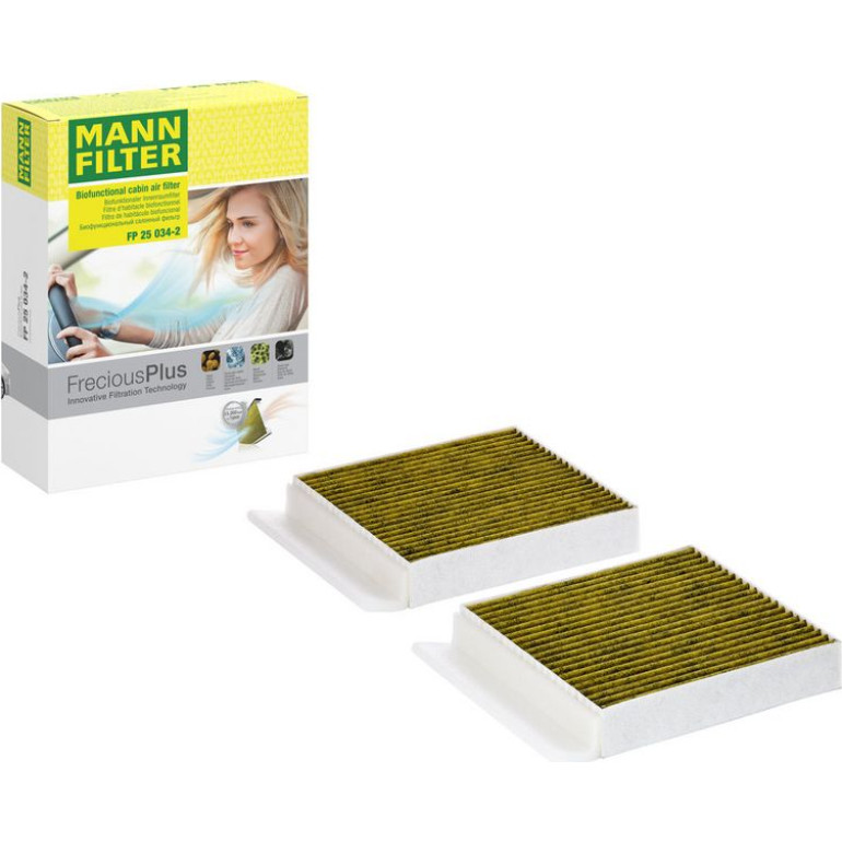 MANN-FILTER FP 25 034-2 Innenraumfilter FreciousPlus Aktivkohlefilter mit Polyphenol, antibakteriell, Feinstaubfilter (PM 2.5) MANN-FILTER FP 25 034-2 Innenraumfilter FreciousPlus Aktivkohlefilter mit Polyphenol, antibakteriell, Feinstaubfilter (PM 2.5)