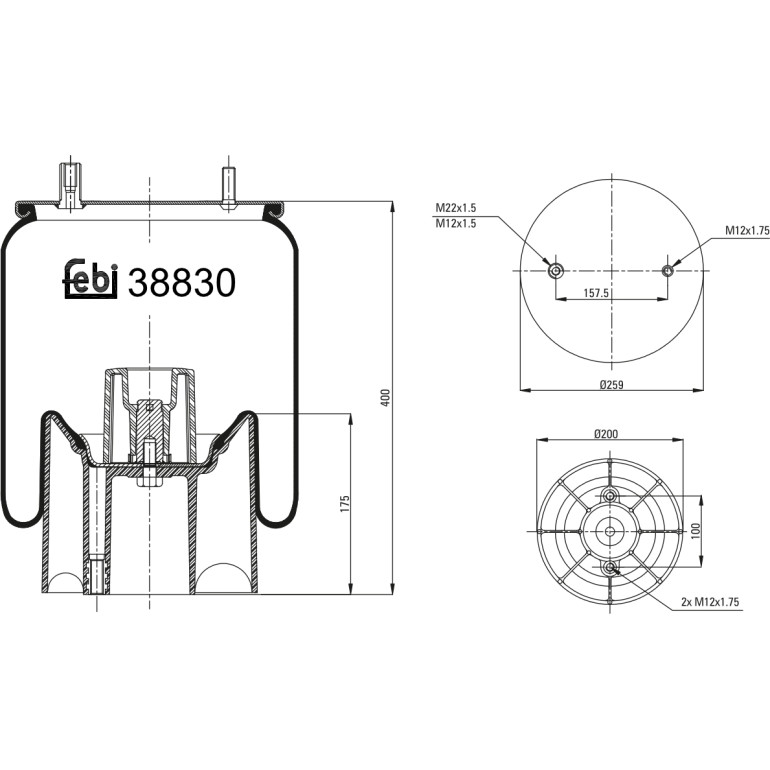 FEBI BILSTEIN 38830 Federbalg, Luftfederung FEBI BILSTEIN 38830 Federbalg, Luftfederung