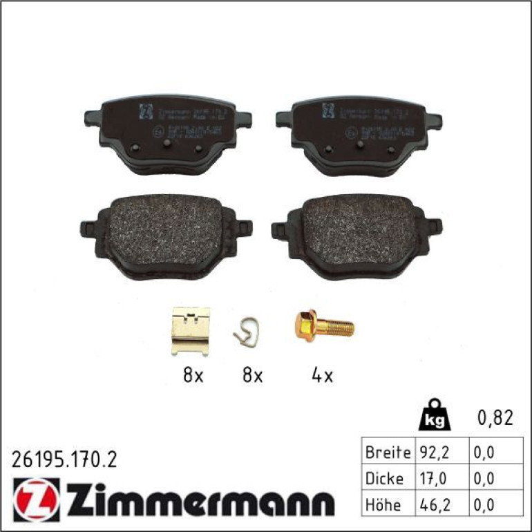 Bremsbelagsatz, Scheibenbremse 26195.170.2 Bremsbelagsatz, Scheibenbremse 26195.170.2
