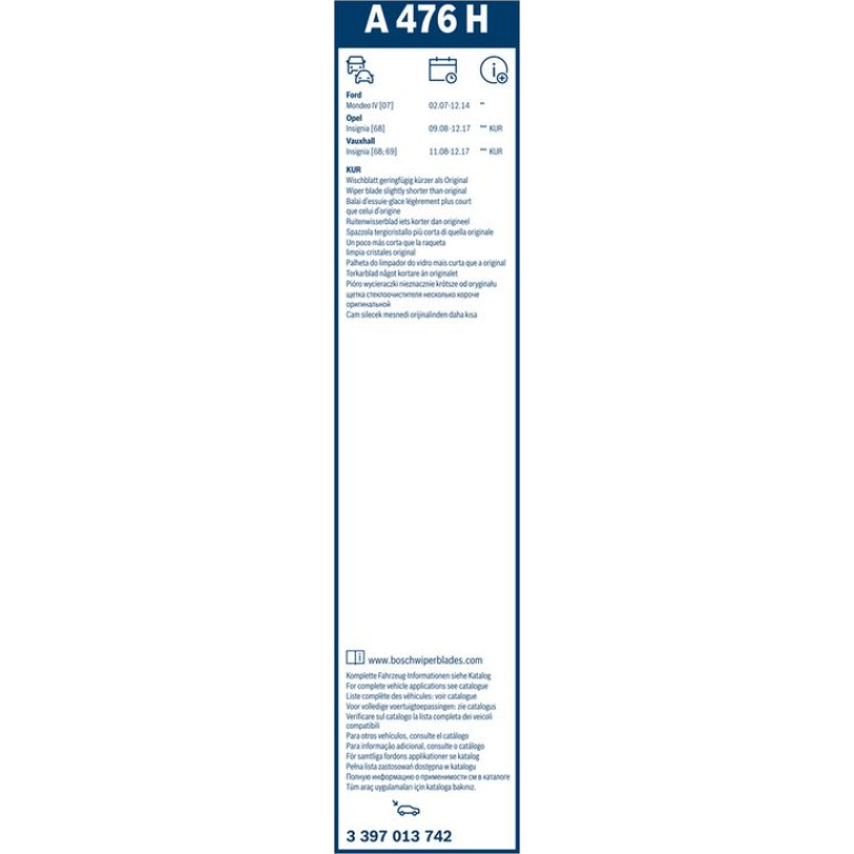 BOSCH A 475 H Scheibenwischer Rear Aerotwin 3 397 013 742 BOSCH A 475 H Scheibenwischer Rear Aerotwin 3 397 013 742