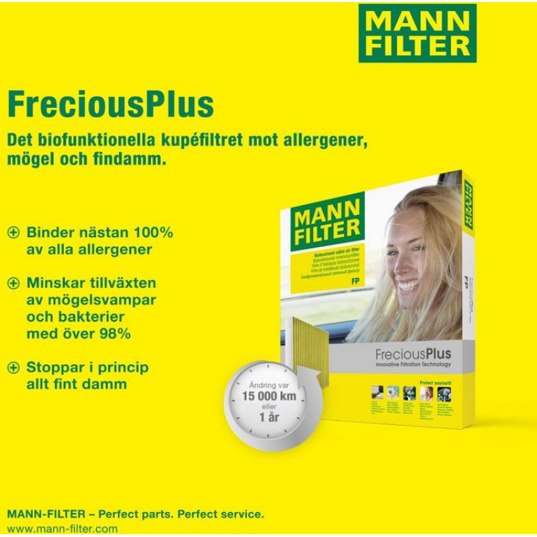 MANN-FILTER FP 26 028-2 Innenraumfilter FreciousPlus Aktivkohlefilter mit Polyphenol, antibakteriell, Feinstaubfilter (PM 2.5)