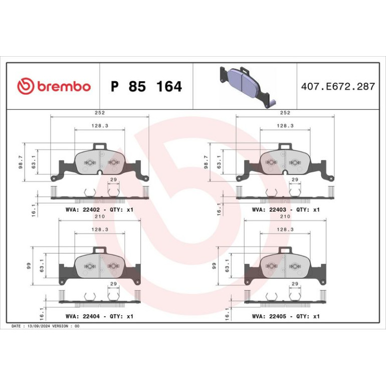 Bremsbelagsatz, Scheibenbremse P 85 164 Bremsbelagsatz, Scheibenbremse P 85 164