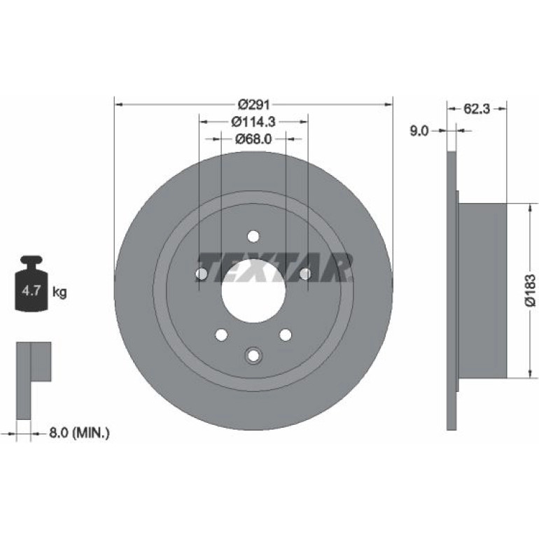 TEXTAR PRO 92237103 Bremsscheibe 291x9mm, 05/06x114,3, voll, beschichtet TEXTAR PRO 92237103 Bremsscheibe 291x9mm, 05/06x114,3, voll, beschichtet