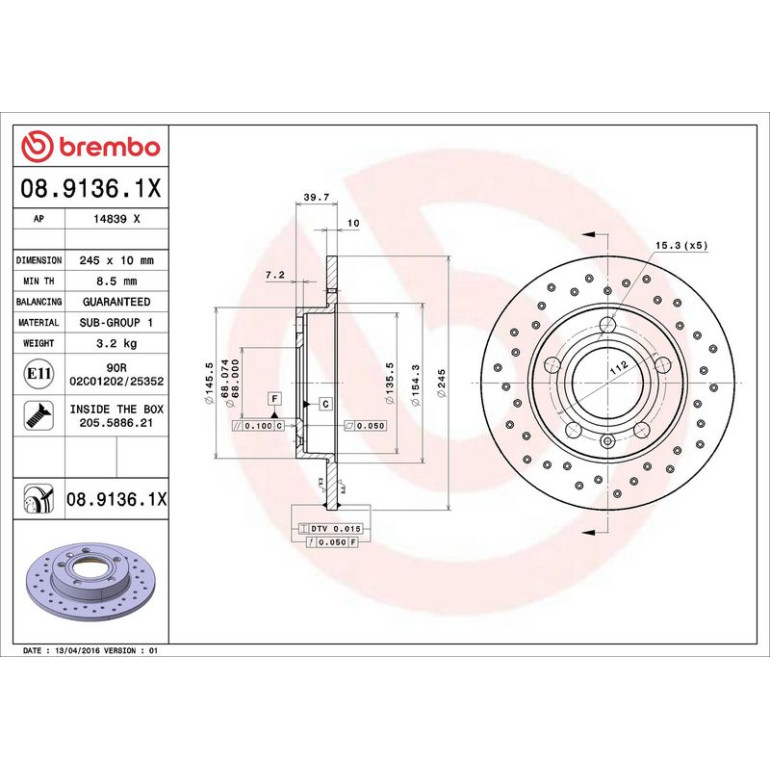 Bremsscheibe 08.9136.1X Bremsscheibe 08.9136.1X
