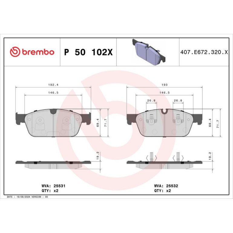 Bremsbelagsatz, Scheibenbremse P 50 102X Bremsbelagsatz, Scheibenbremse P 50 102X