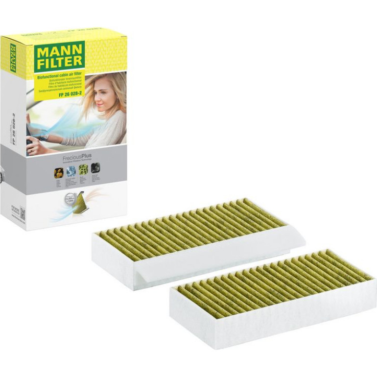 MANN-FILTER FP 26 028-2 Innenraumfilter FreciousPlus Aktivkohlefilter mit Polyphenol, antibakteriell, Feinstaubfilter (PM 2.5)