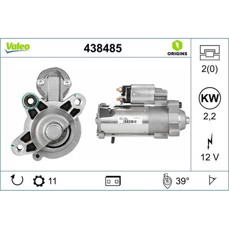 VALEO 438485 Anlasser Starter 2,2kW, 12V, Zähnez.: 11, R 39, Ø 62 mm VALEO 438485 Anlasser Starter 2,2kW, 12V, Zähnez.: 11, R 39, Ø 62 mm