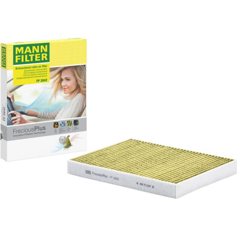 MANN-FILTER FP 2842 Innenraumfilter FreciousPlus Aktivkohlefilter mit Polyphenol, antibakteriell, Feinstaubfilter (PM 2.5)