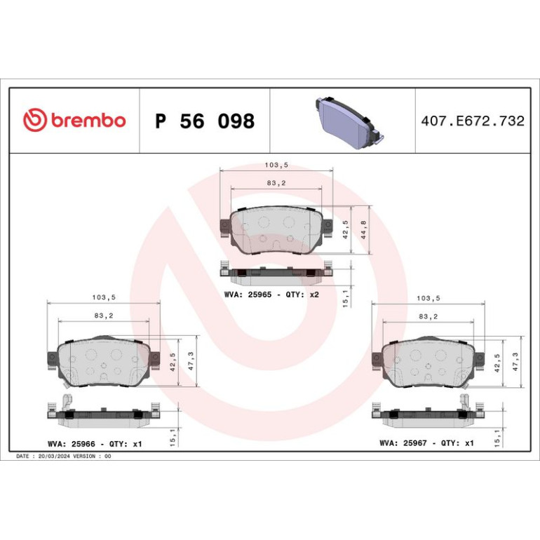 Bremsbelagsatz, Scheibenbremse P 56 098 Bremsbelagsatz, Scheibenbremse P 56 098
