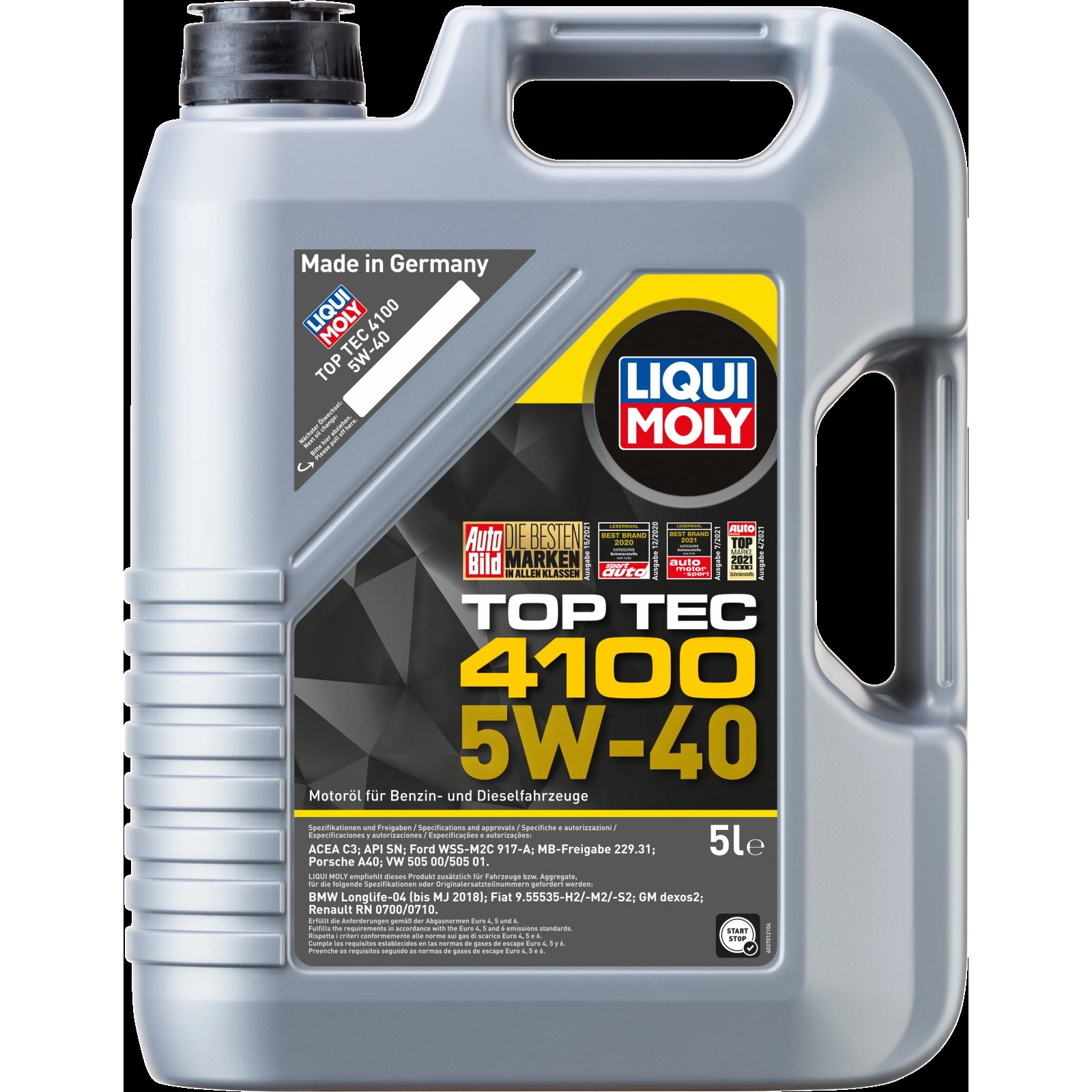 LIQUI MOLY Top Tec 4100 5W-40, 5 L, Synthesetechnologie Motoröl